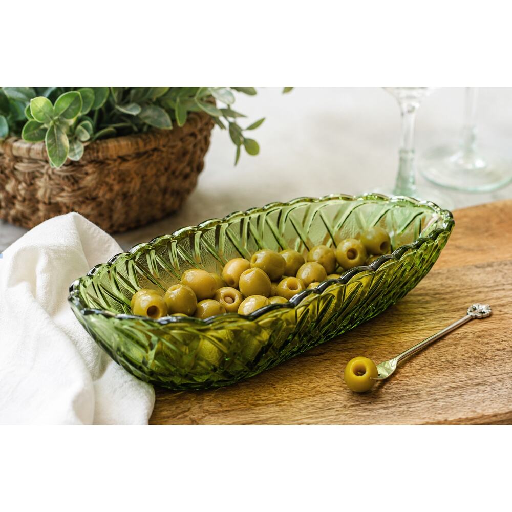 Vintage Indiana Glass Pretzel Avocado Green Relish Celery Dish